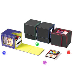 Card Deck Box with Display Window Trading Card Storage Box Fit 100 + Double Sleeved MTG Card Magnetic PU Leather Card Deck Case