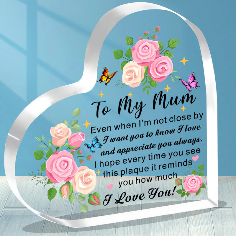 Mum Gifts Mothers Day Gifts From Daughter Son To My Mum I Love You Acrylic Heart Shape Plaque For Mum Mother Mummy Birthday