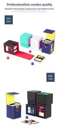 Card Deck Box with Display Window Trading Card Storage Box Fit 100 + Double Sleeved MTG Card Magnetic PU Leather Card Deck Case