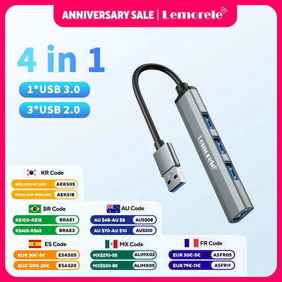 Lemorele 120cm 4Ports USB HUB OTG USB A 3.0 Adapter Multi Splitter Adapter Laptop Accessories For Xiaomi Lenovo Macbook Pro