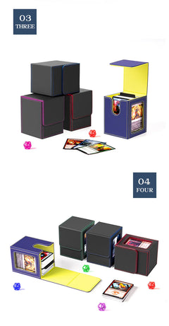 Card Deck Box with Display Window Trading Card Storage Box Fit 100 + Double Sleeved MTG Card Magnetic PU Leather Card Deck Case