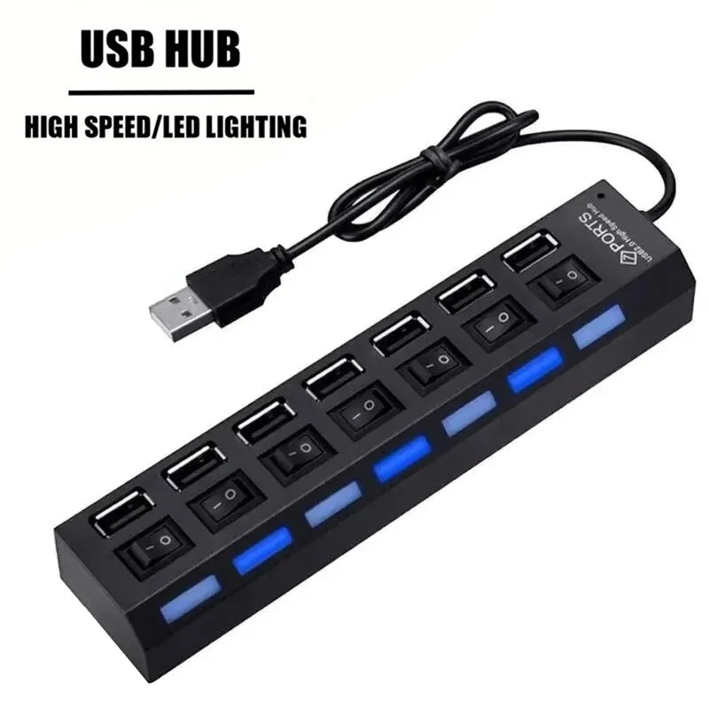 USB Switch Extension HUB 7 Ports USB 2.0 Hub Computer USB Extension Hub USB 2.0 Splitter Accessories With LED Switch For Desktop