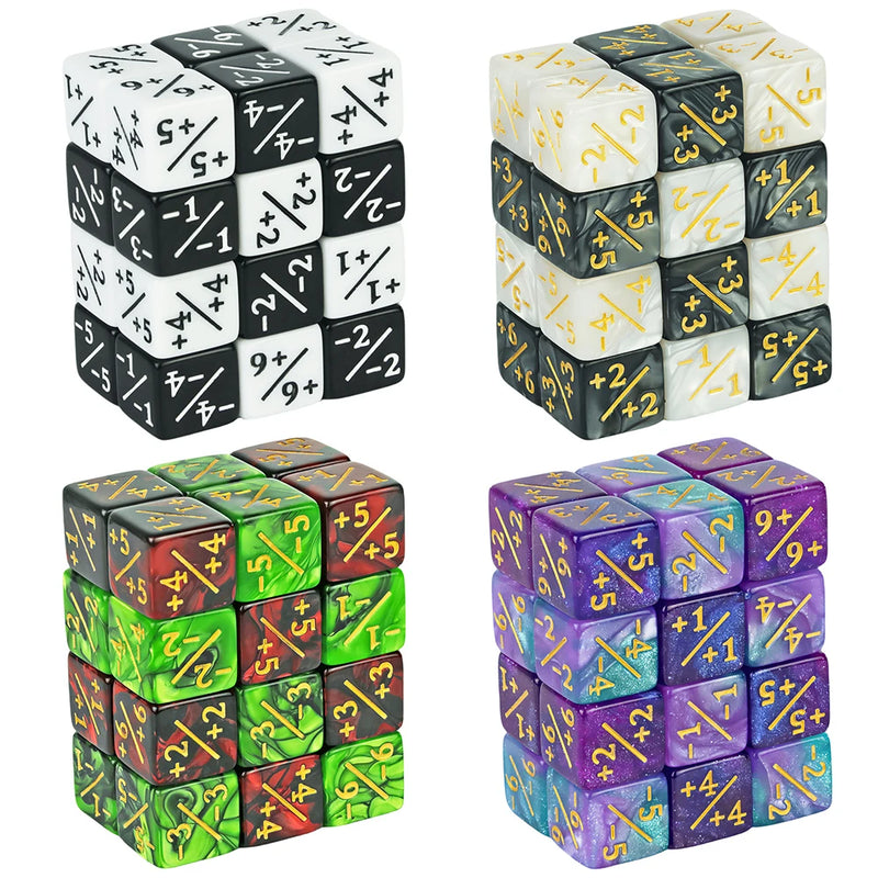 Six Sided Dice Set D6 Counters +1/+1 and -1/-1 Set of 10 Dice for Math Teaching ,Kid Arithmetic Toys, Card Game Accessories