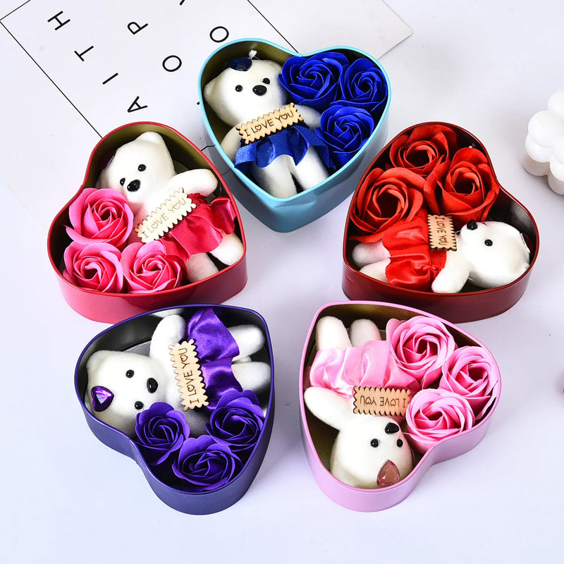 Mother's Day Women's Day I Love You Gifts For Her Romantic Valentines Day Bear With Artificial Rose Teddy Bear Gift Box