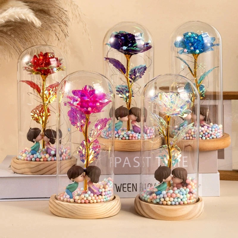 Mothers Day Rose Gifts for Mom, Galaxy Glass Rose Forever Eternal Crystal Flower Light Up Rose in Glass Dome with Butterfly Moth