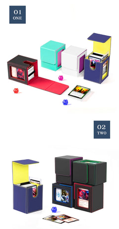 Card Deck Box with Display Window Trading Card Storage Box Fit 100 + Double Sleeved MTG Card Magnetic PU Leather Card Deck Case