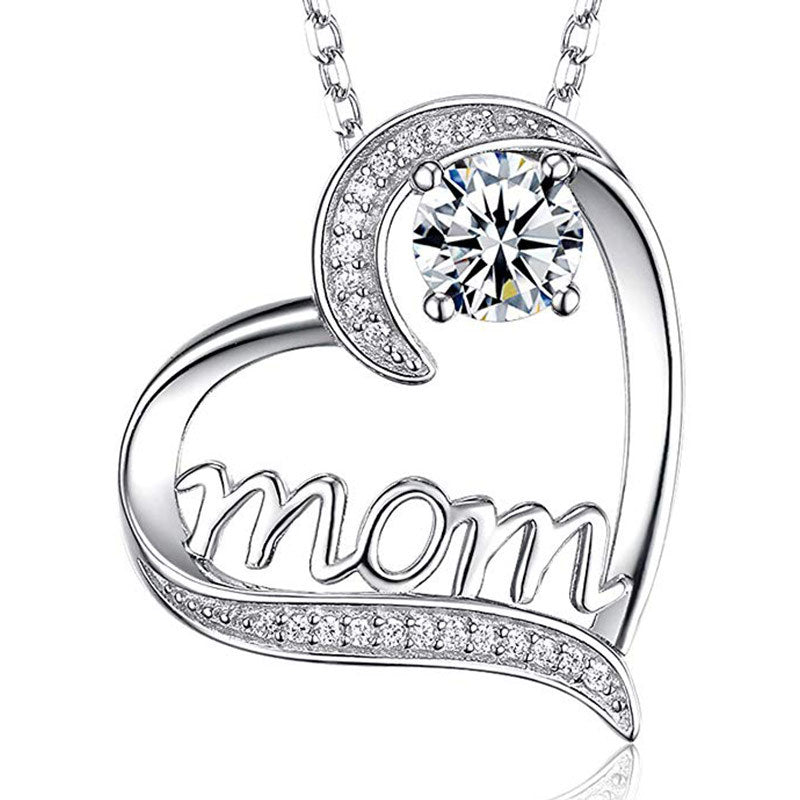 Elegant MOM Zircon Heart Necklace for Special Birthdays